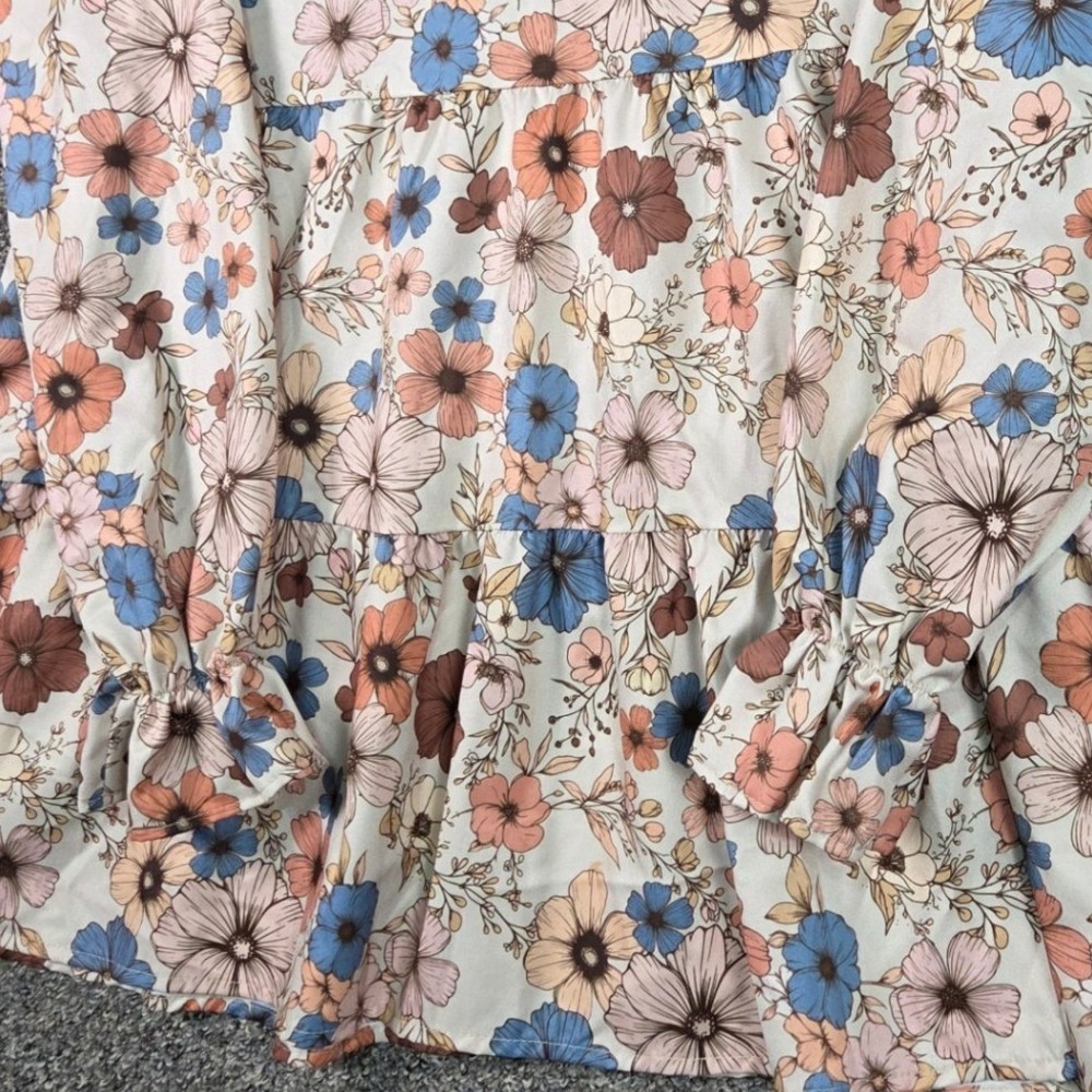 Emery Rose Floral Tunic Women Size M Multicolor Tiered Boho Long Sleeve Top - Picture 4 of 8